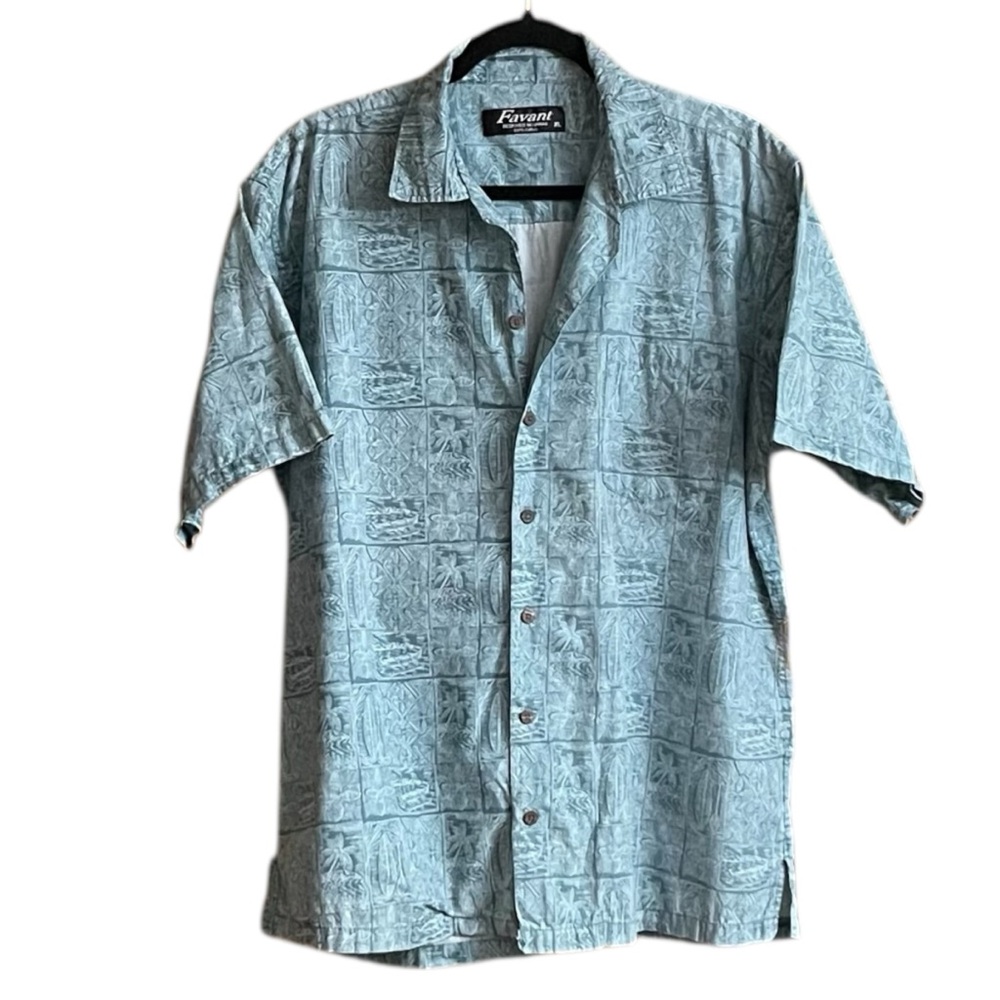 Men’s‎ Favant Blue Hawaiian Surfboard Print Button Down Shirt XL Beach Resort - Picture 2 of 9